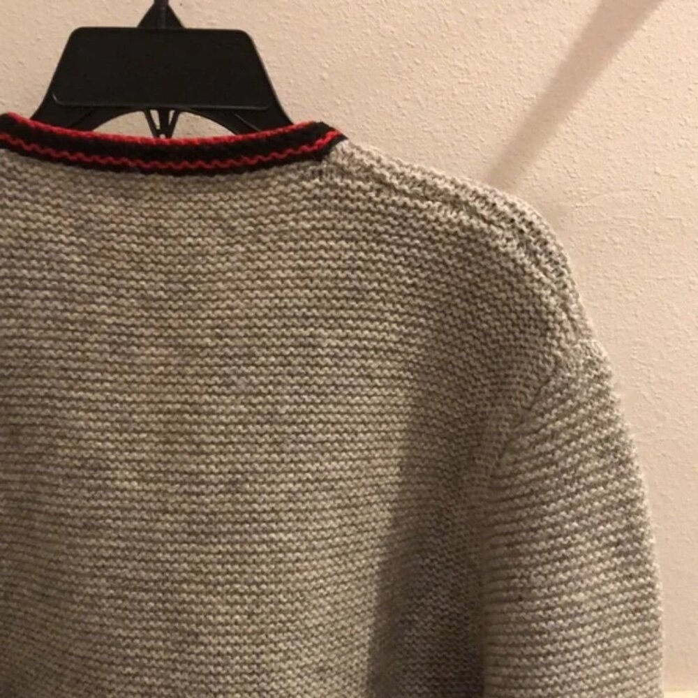 Vintage German wool artisan knit zip up contrast trim sweater cardigan jacket - Picture 8 of 9